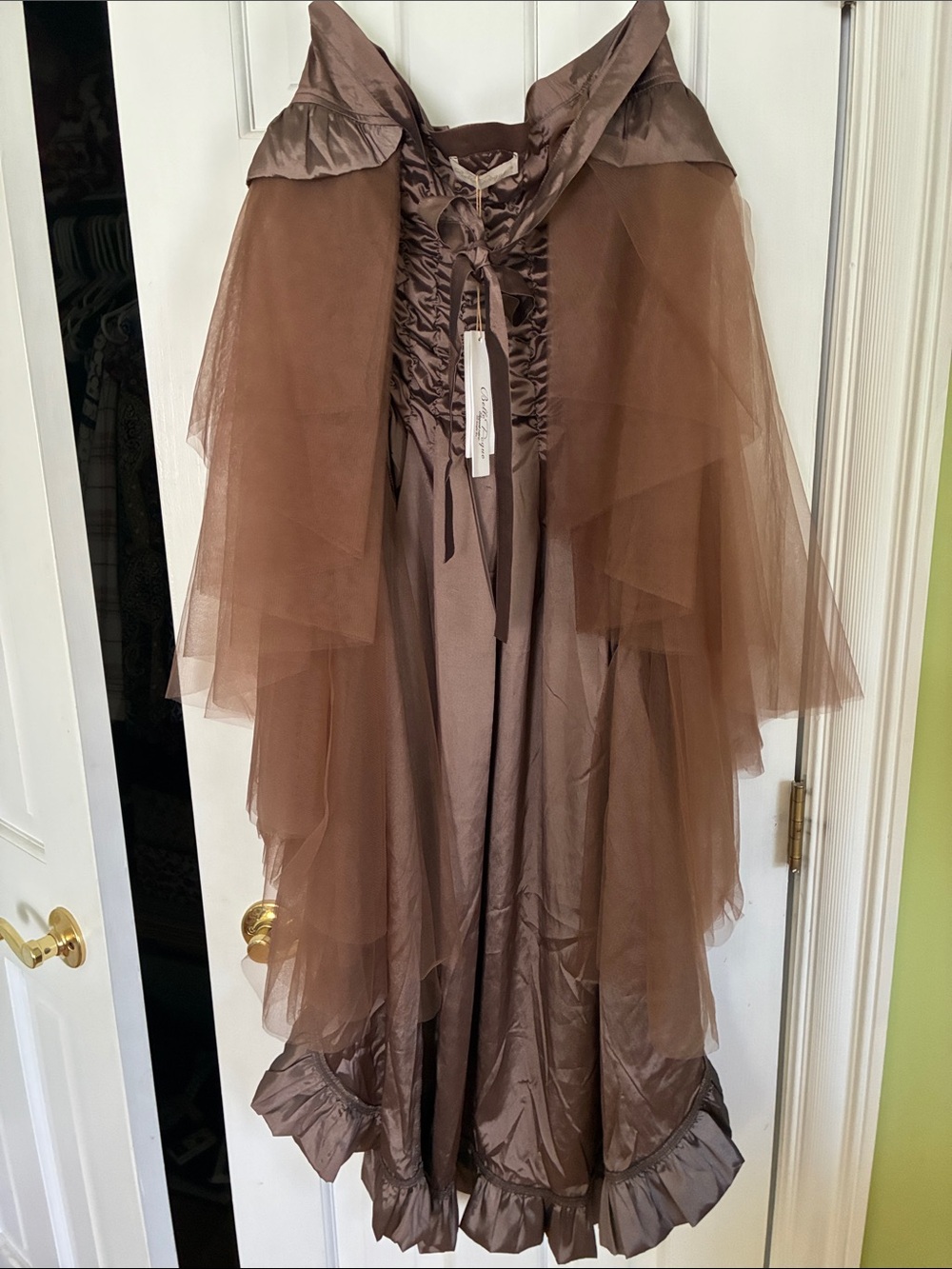 NWT Brown Women's Cape/Skirt to go over a bustle.- Satin-Trim Tie Front